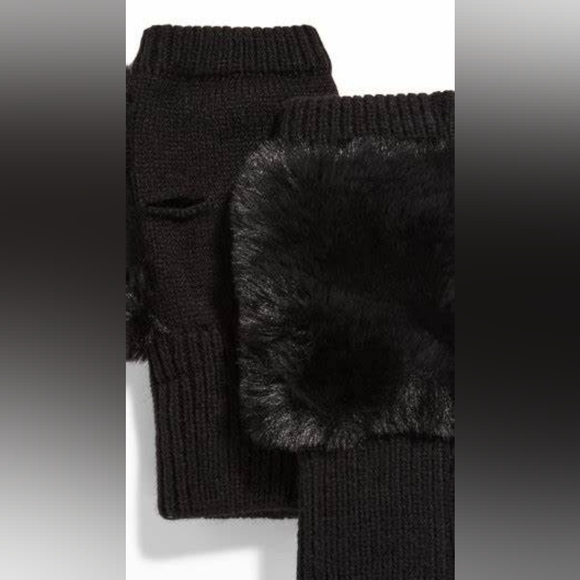JOCELYN Genuine Rabbit Fur Black Fingerless Mittens - BLOOMINGDALES - Picture 4 of 5